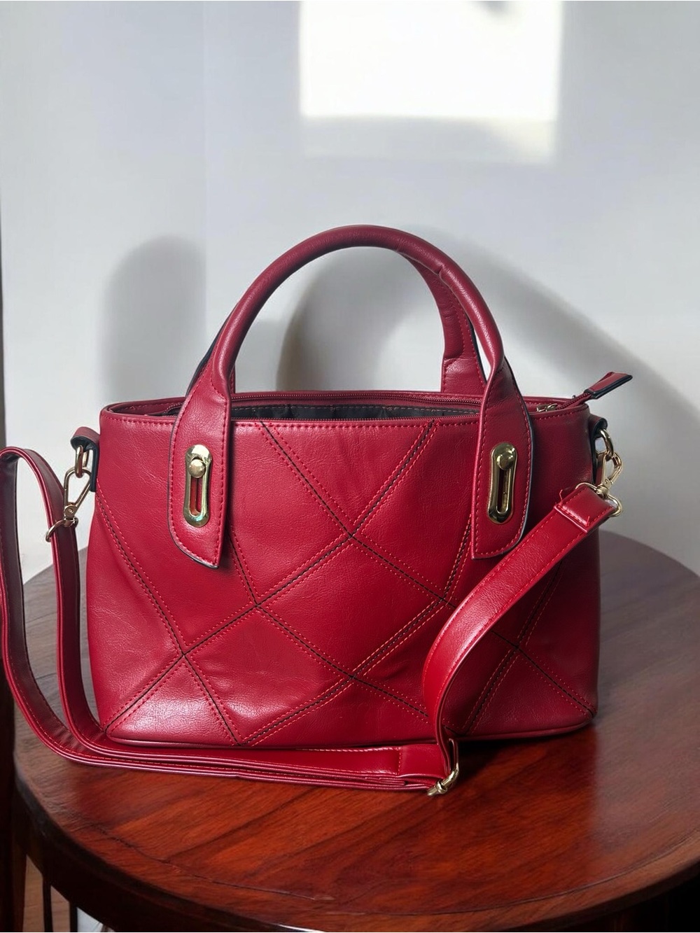 Pierre Cardin Red Structured Satchel Top Handle Crossbody Bag
